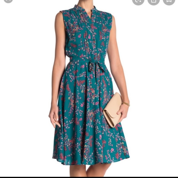 Nanette Lepore pintuck pleat front floral fit & flare